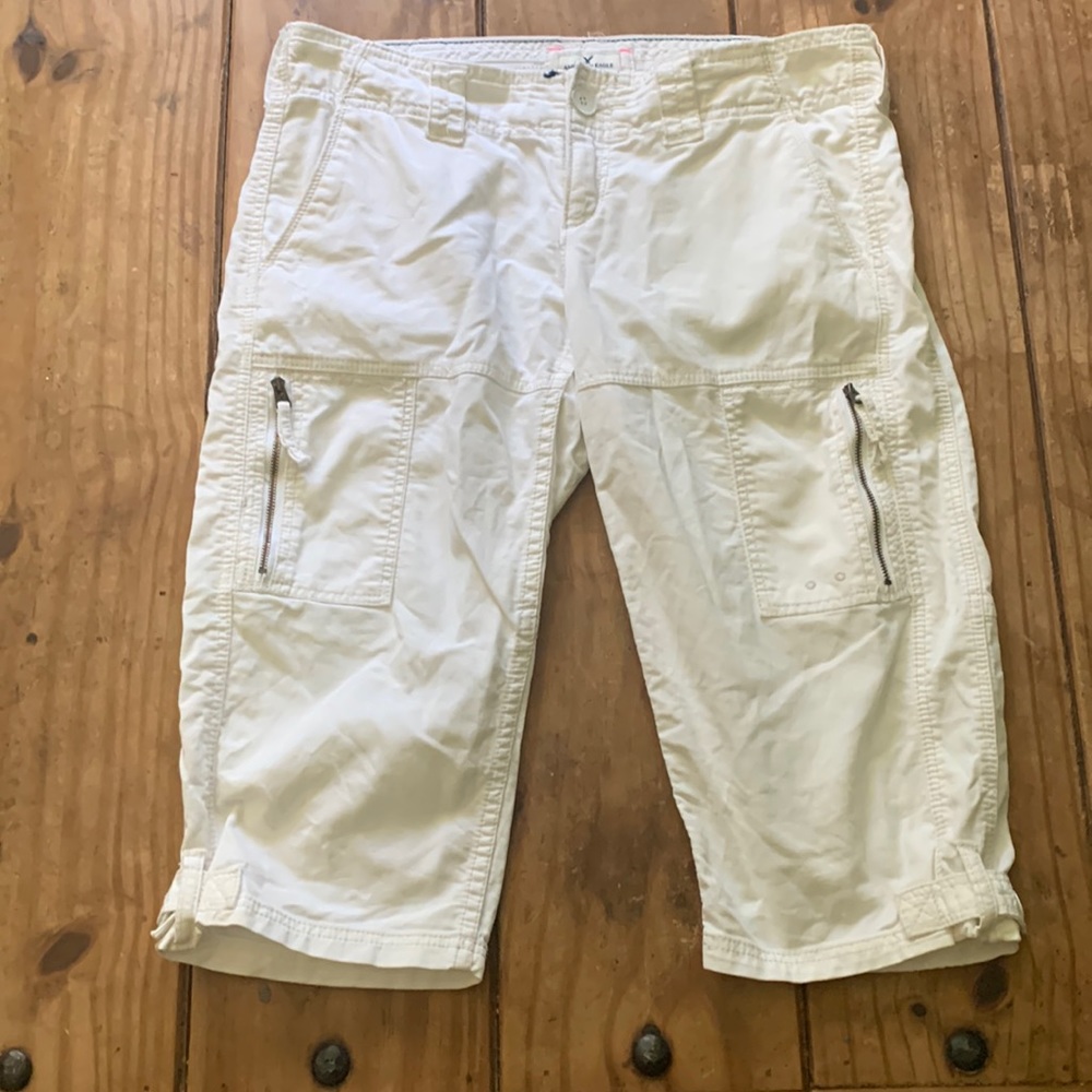 American Eagle White Cargo Bermuda Shorts